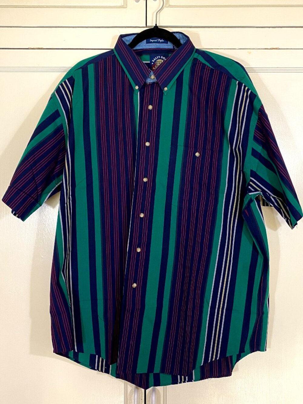 DEADSTOCK 90s VTG GANT Salty Dog Stripe Short Sleeve Imperial Poplin Shirt XL